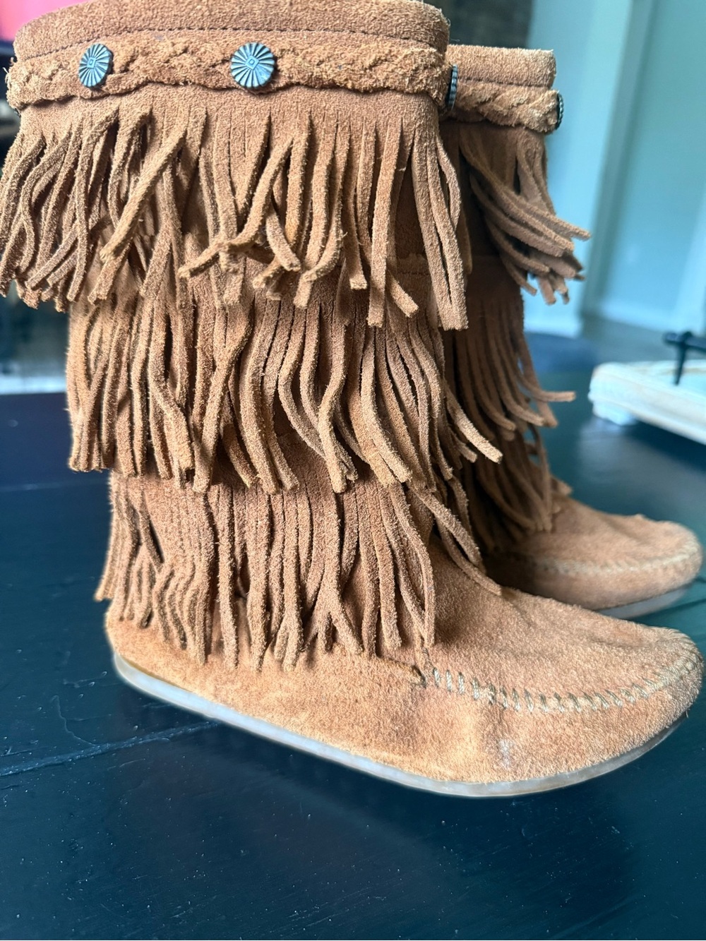 Minnetonka Suede Moccasin Fringed Boots